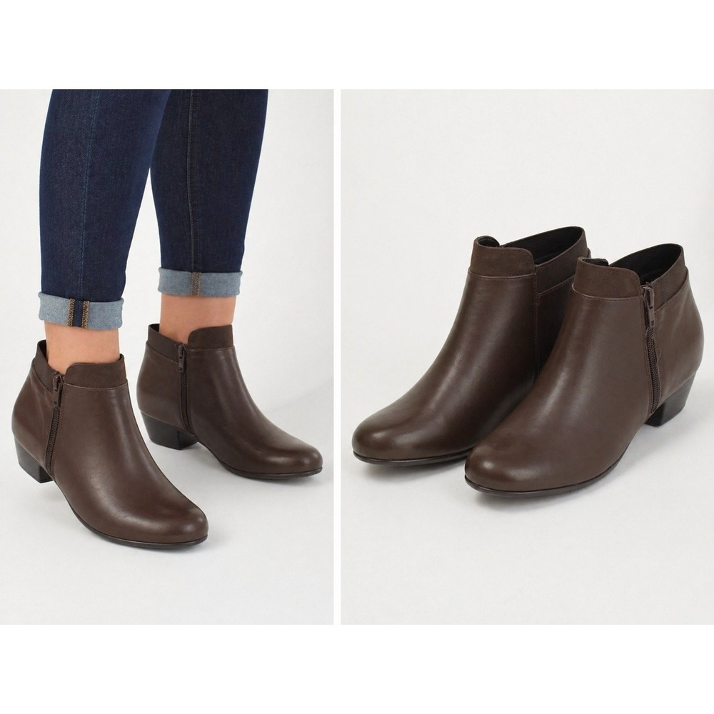 Dexflex Comfort Brown Ankle Booties Womens 7.5 Zip Low Heel New Without Box